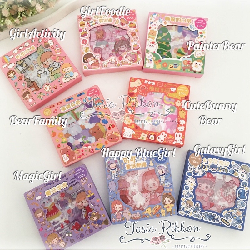 

STICKER MOTIF KARTUN KOREA LUCU ANTI AIR ISI 100lembar perbox