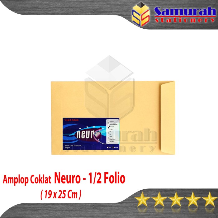 

Berkualitas Amplop Kertas Coklat Neuro Ukuran 1/2 Folio / Setengah F4 19 X 25 Cm Terlaris