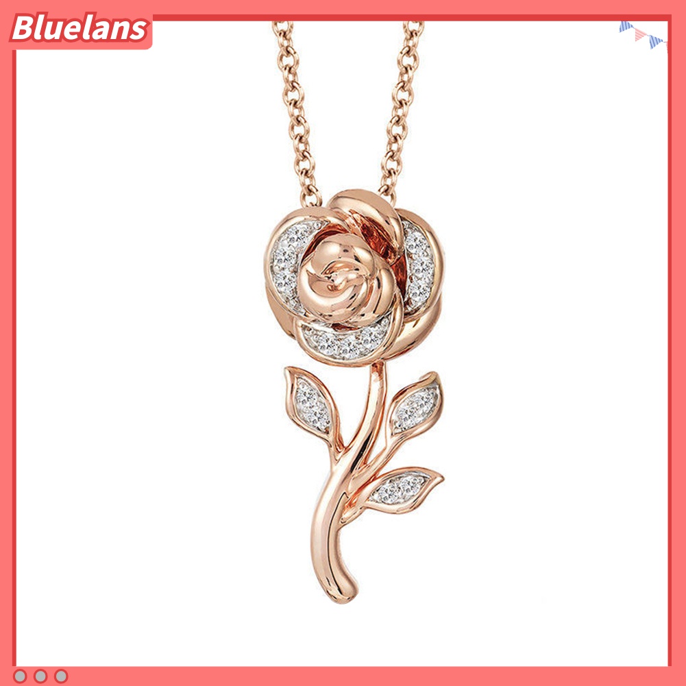 Kalung Anting Dan Cincin Bentuk Bunga Mawar Aksen Berlian Imitasi Untuk Wanita