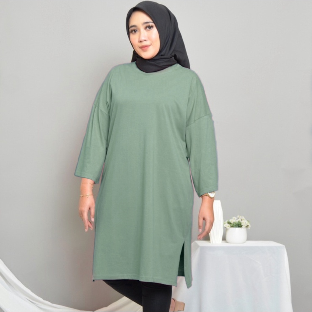 KAOS OVERSIZE BASIC POLOS ATASAN TUNIK JUMBO PAKAIAN WANITA OUTFIT HIJAB FRIENDLY