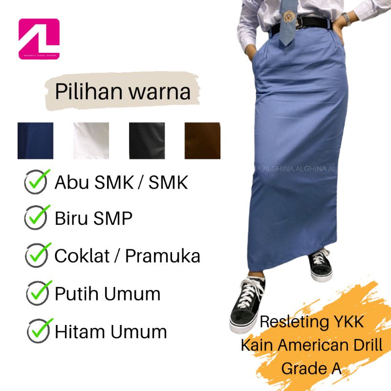 ALGHINA Rok Sekolah Anak SMA/SMK Model Span Belakang Panjang Warna Abu-Abu,Hitam,Coklat & Putih