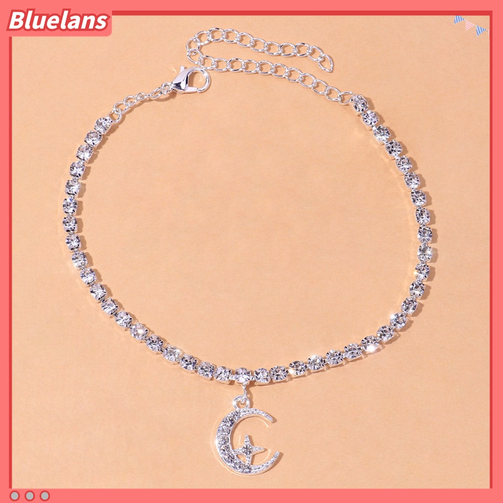 Gelang Kaki Rantai Berlian Imitasi Adjustable Bentuk Bulan Bintang Untuk Wanita