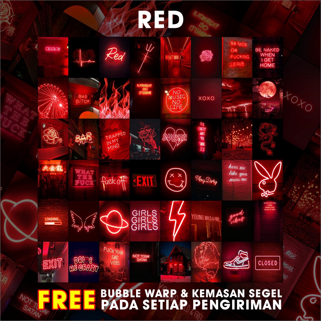 ( 48 PCS ) Poster Dinding Aesthetic Bundle Red | Poster Kamar Aesthetic