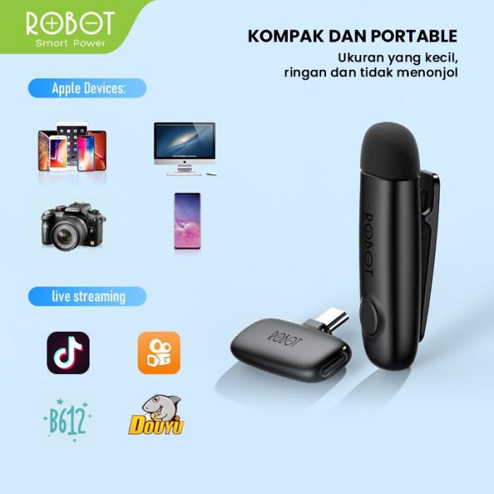 Wireless Mic Microphone Clip On Vlog Type C Bluetooth ROBOT RS20