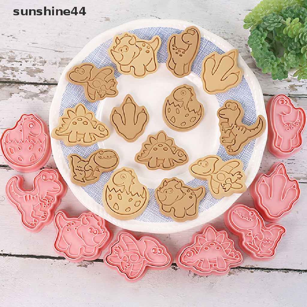 Sunshine 8Pcs Cetakan Pemotong Kue / Biskuit Bentuk Dinosaurus Bahan Plastik