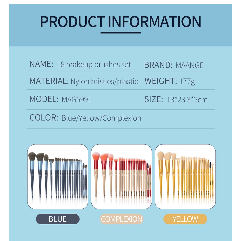 MAANGE5991 Brush Kit 18 Pcs Brush Kosmetik Pro Nylon Makeup Brushes Kit Kuas Perona Mata Bedak Perona Mata Face