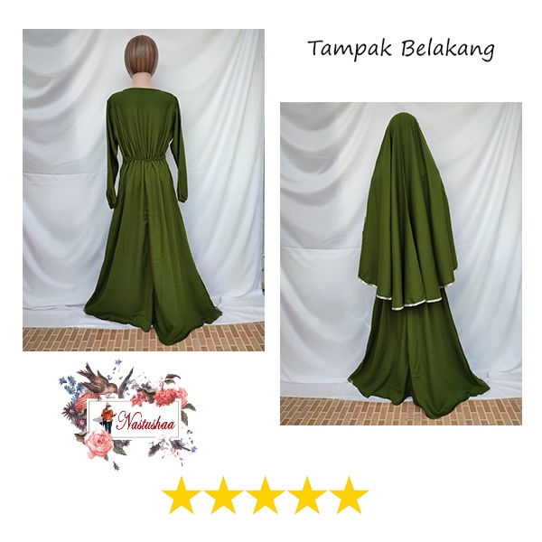 Set Gamis Syari Setelan Khimar Jumbo Syari Free Cadar Bahan Wollycrepe Fit to XXL Gamis Muslim Busui Friendly Good Quality