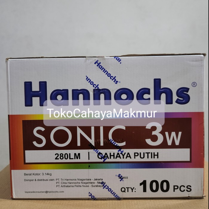 Lampu Bohlam LED Sonic 3w 3watt Hannochs Cahaya Putih 1 DUS 100Pcs