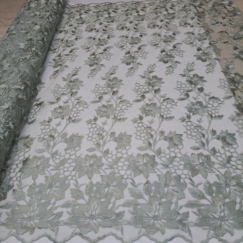 kain tile lace bordir motif bunga mawar