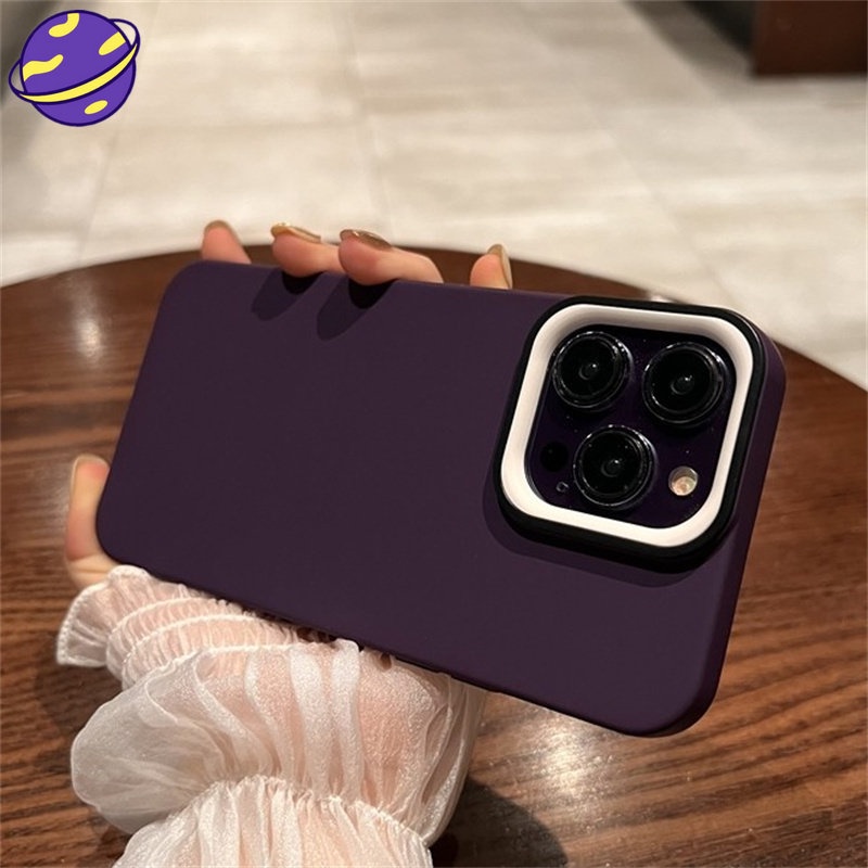 Soft Case Bahan Silikon Warna Ungu Untuk iPhone 14 13 12 Pro X XS Max 11 XR