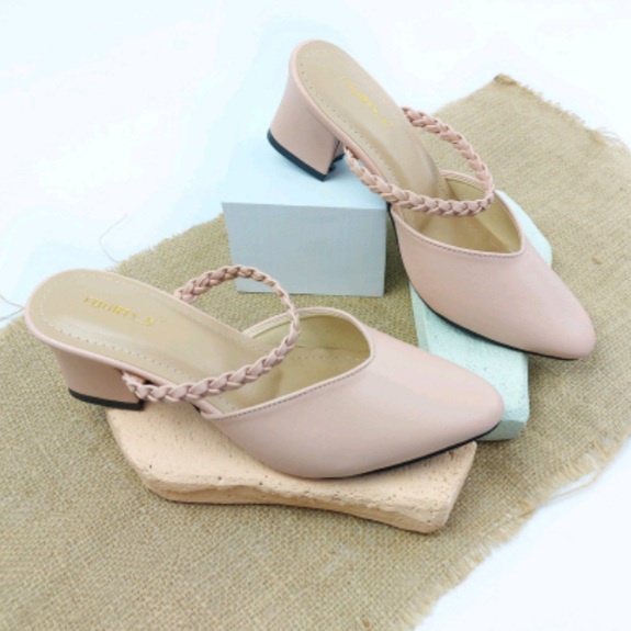 Sepatu Sandal Mules Hak Tinggi 5cm Variasi Tali Kepang Nesanh - NAKAMA Heels Wanita Hak Tinggi (5-8 cm)