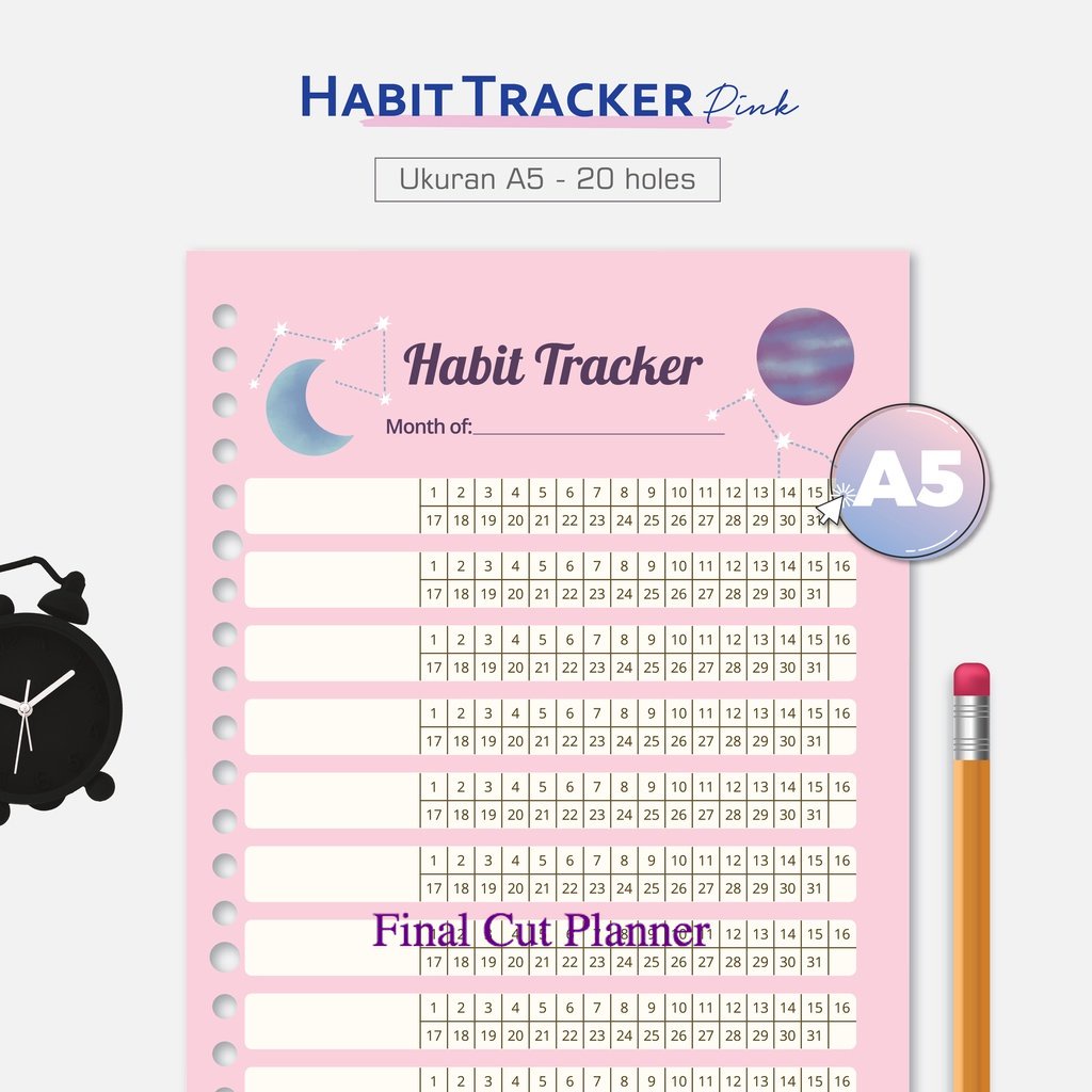 

Bukuqu Loose leaf A5 - NL247 Habit Tracker Pink - Bookpaper - Isi Binder - File - Stationery .