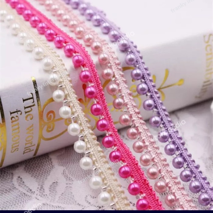 Bordir Pita Renda Mutiara Trim Manik Manik Lebar 1,2Cm Isi 10 Yard