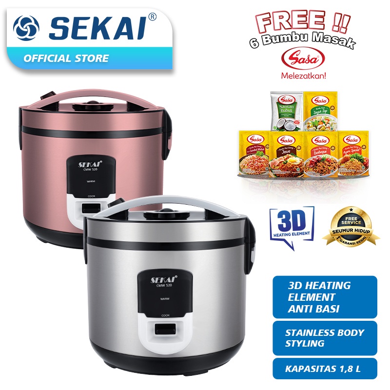 SEKAI Rice Cooker 3 In 1 Penanak Nasi 1,8 Liter CMW 520 Anti Basi