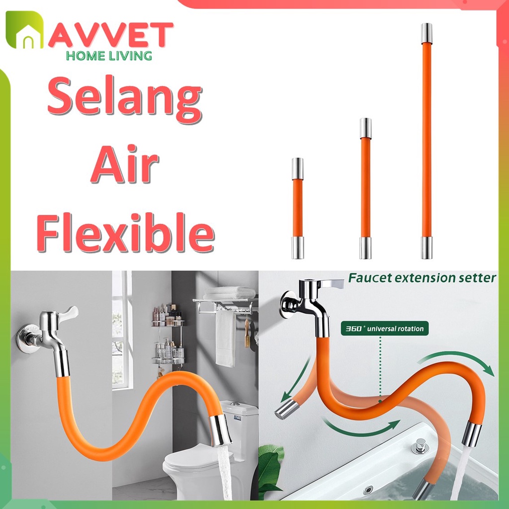 AVVET Selang Air Flexible Ekstensi 47Cm Sambungan Keran Air Universal 360 Derajat Bahan Silikon 19Cm Selang Air Wastafel Cuci Piring 38Cm Murah import