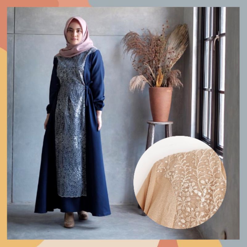 Gamis Brokat Premium Marwa Model Kekinian Busui Friendly Allsize Fit To XL