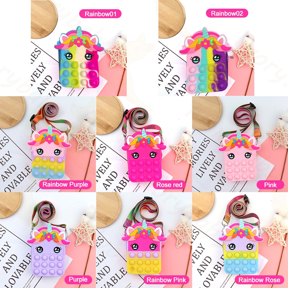 Ivorybaby Tas slempang Pop it anak perempuan mini Sensory karakter anak unicorn Tas pop it anak fashion