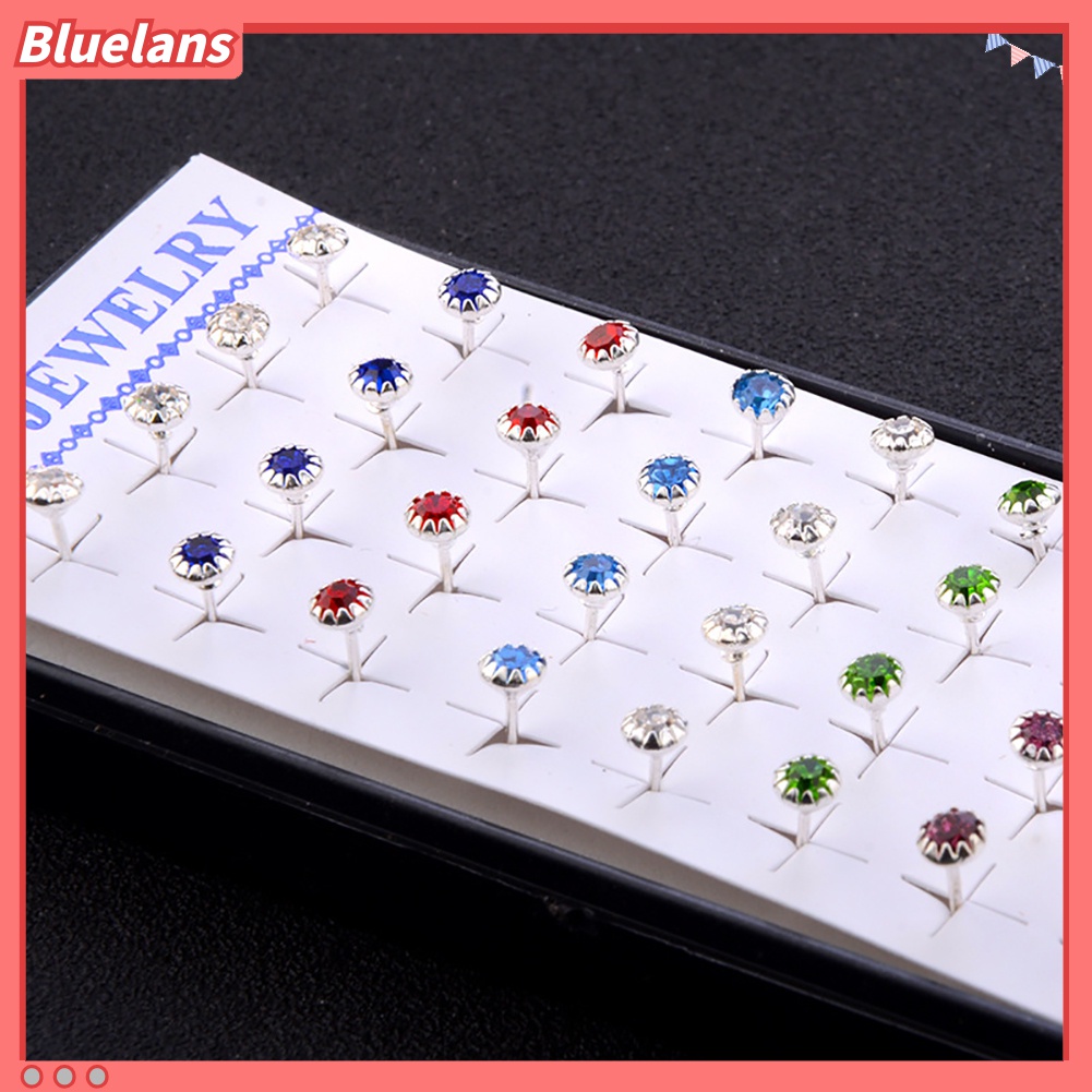 20 Pasang Anting Stud Berlian Imitasi Warna Campur Ukuran 2mm Untuk Wanita