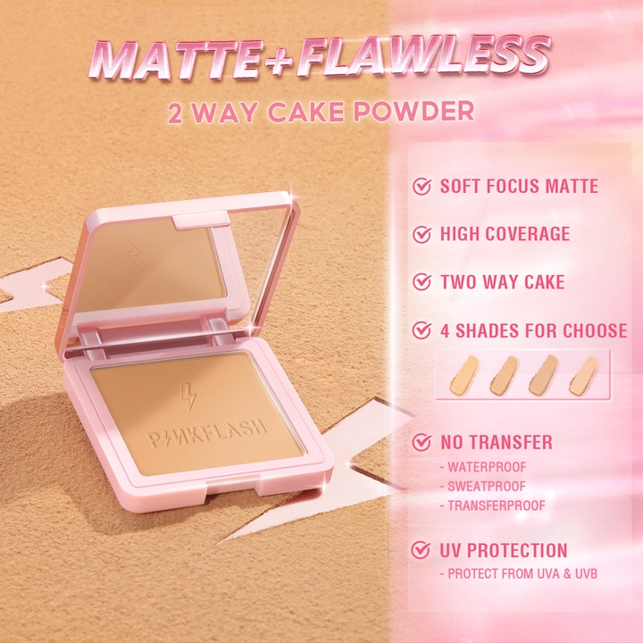 PINKFLASH Matte Waterproof Oil Control Compact Powder Pressed Powder Long-lasting Two Way Cake Face Makeup F17