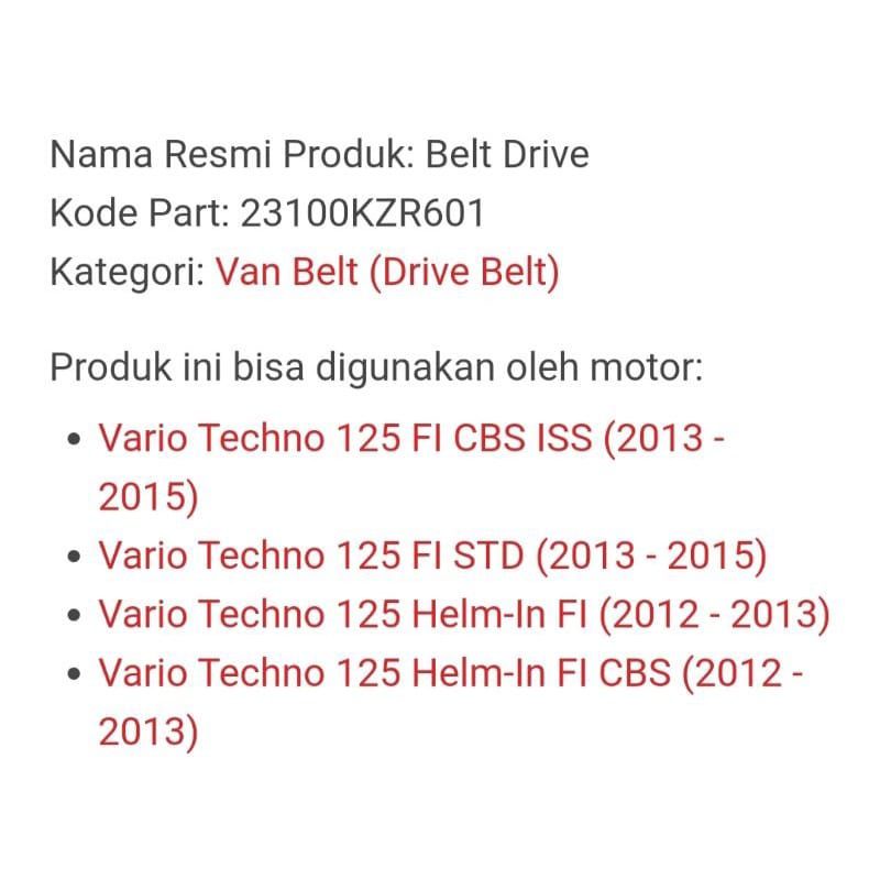 Vanbelt Set Roller Vario 125 Old, Vario F1, Vario 125, Vario Techno 125 (KZR/KWN)
