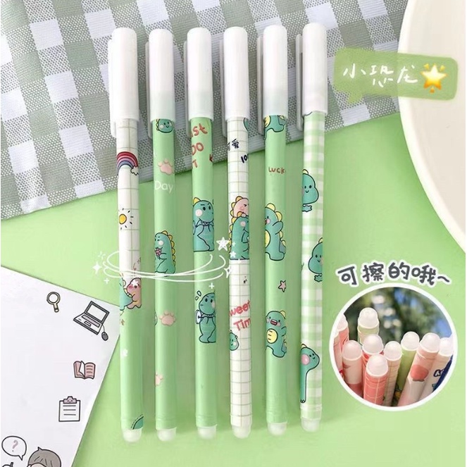 (12pcs) pen bisa hapus/pen gel hapus/erasable pen/pen hapus lucu fancy ODEMEI-DINO
