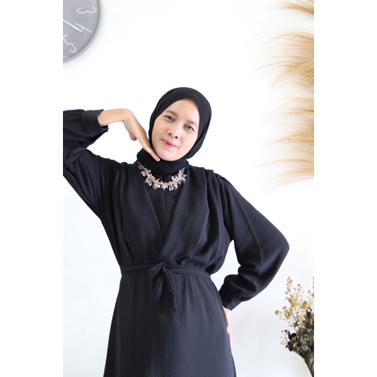 teresa drees by elslook (READY STOK) dress crinkle airflow busui friendy belt terpisah gamis kondangan simple dress silk dress satin maxmara dress kondangan ootd lamaran