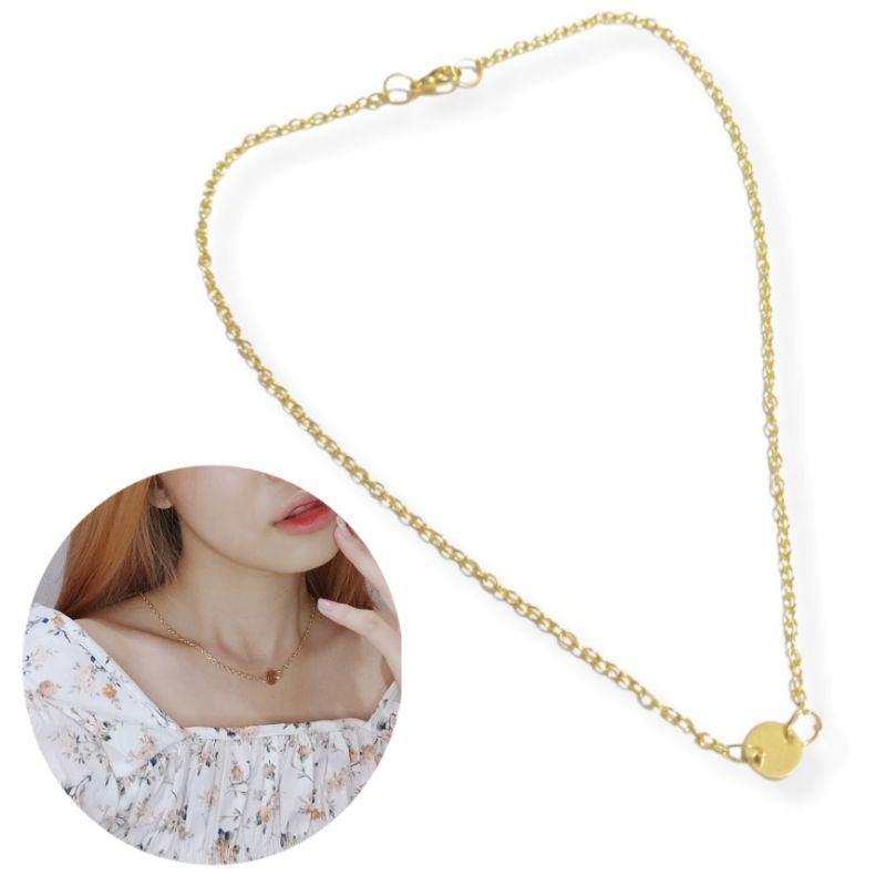 Kalung Tempramen Bulat Lingkaran Penuh Klavikula Rantai Liontin Round Circle Plat Coin Gold