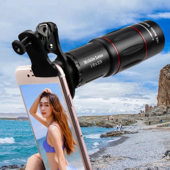 Lensa Teleskop telephoto Eksternal zoom 18x Adjustable Untuk Kamera Handphone