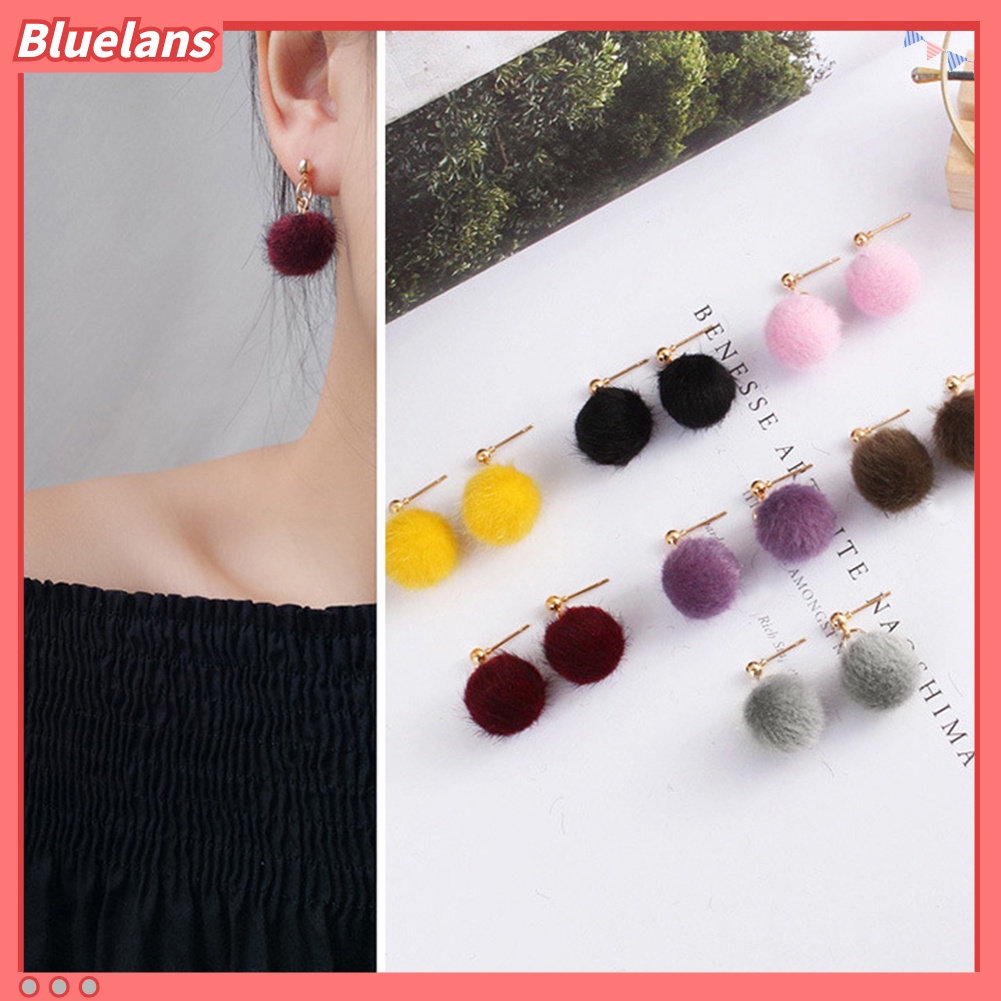 Bluelans Fashion Women Winter Jewelry Pom Pom Ball Drop Pendant Charm Stud Earrings Gift