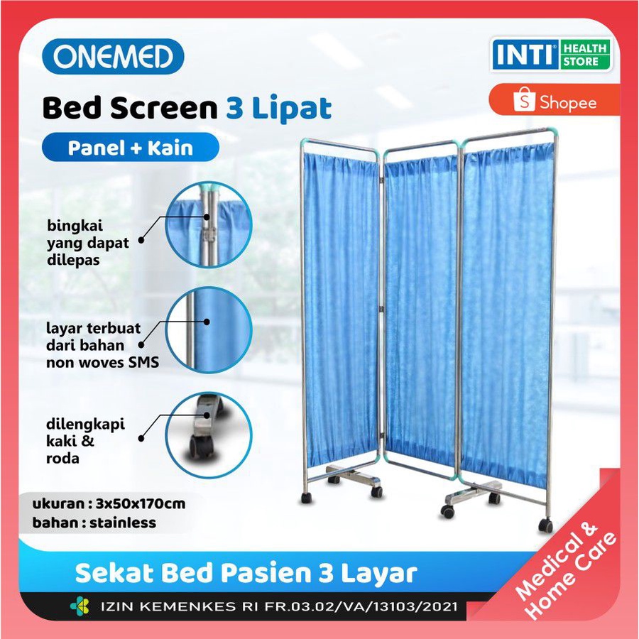 ONEMED | Bed Screen 3 Panel + Kain | Screen Bed 3 Panel | Sekat Bed