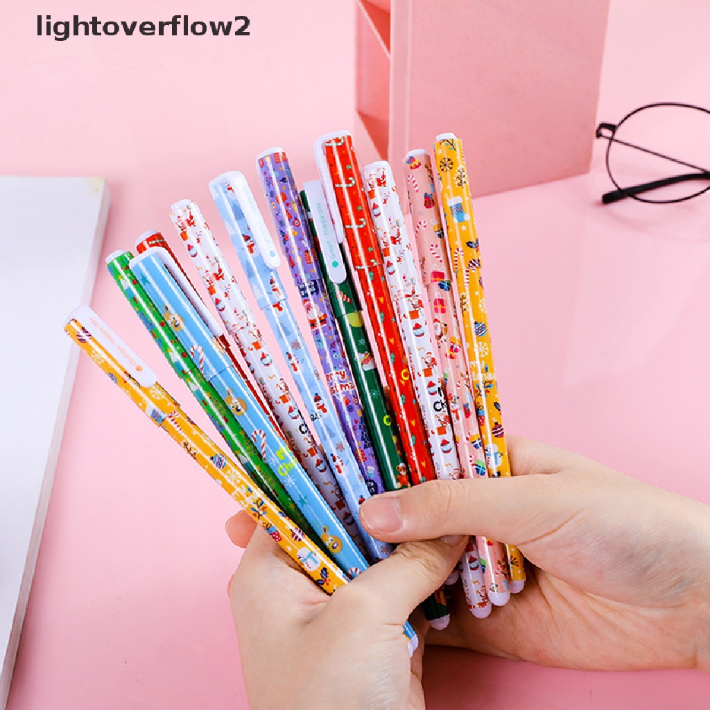 (lightoverflow2) 10pcs / Set Pulpen Gel Motif Kartun Natal Untuk Stationery Sekolah / Kantor