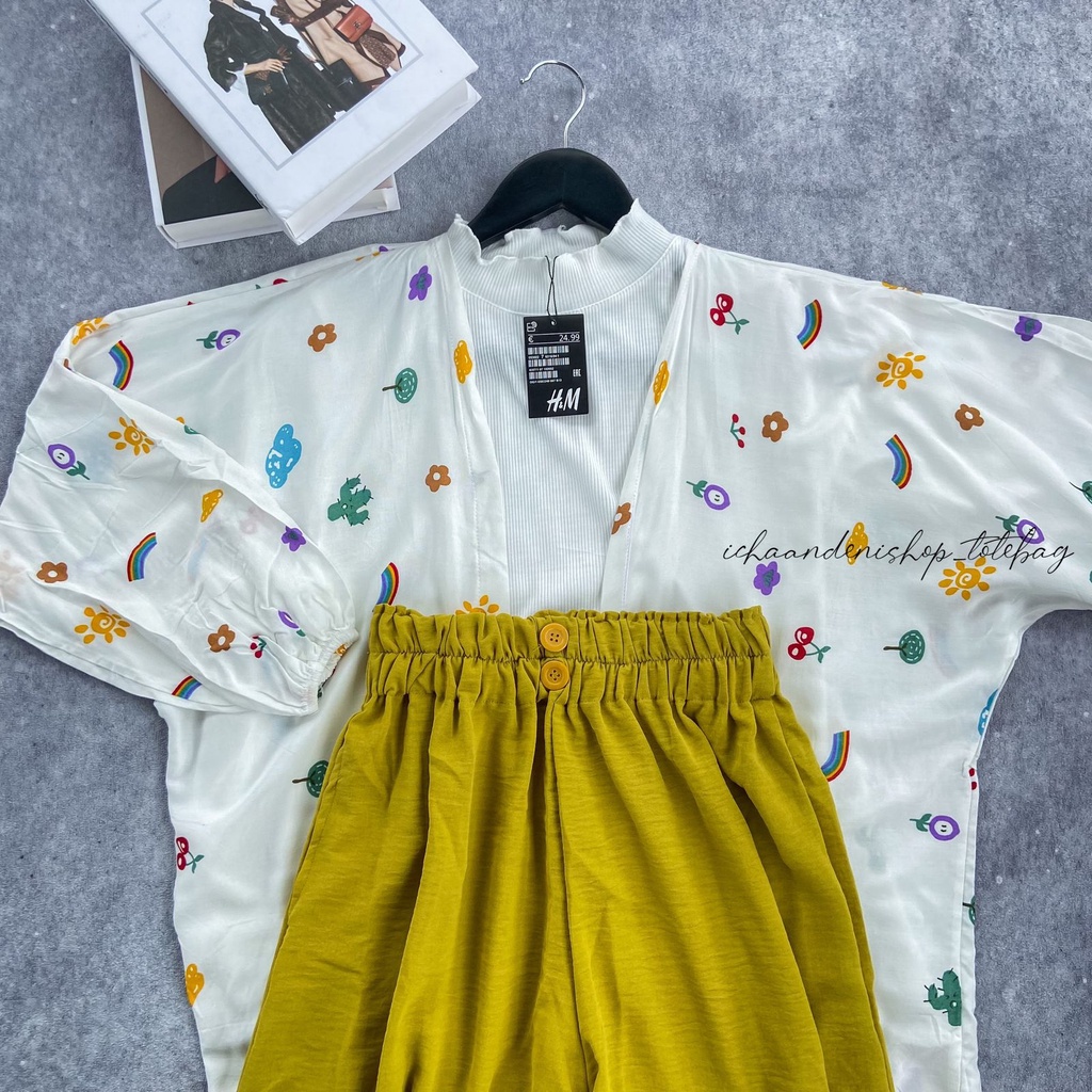 Setelan Paket Hemat Outer Kiyowo Kulot Crinkle Lula Kancing 2 dan Inner Turtleneck Rib