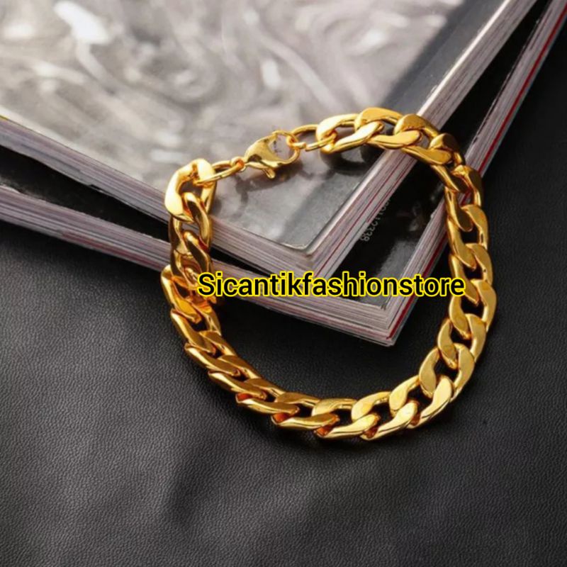 Gelang Titanium Rantai Gold 19CM Fashion Wanita Pria Terbaru Terlaris Anti Karat Selamanya Gelang Sisik Naga 18K Titanium Asli