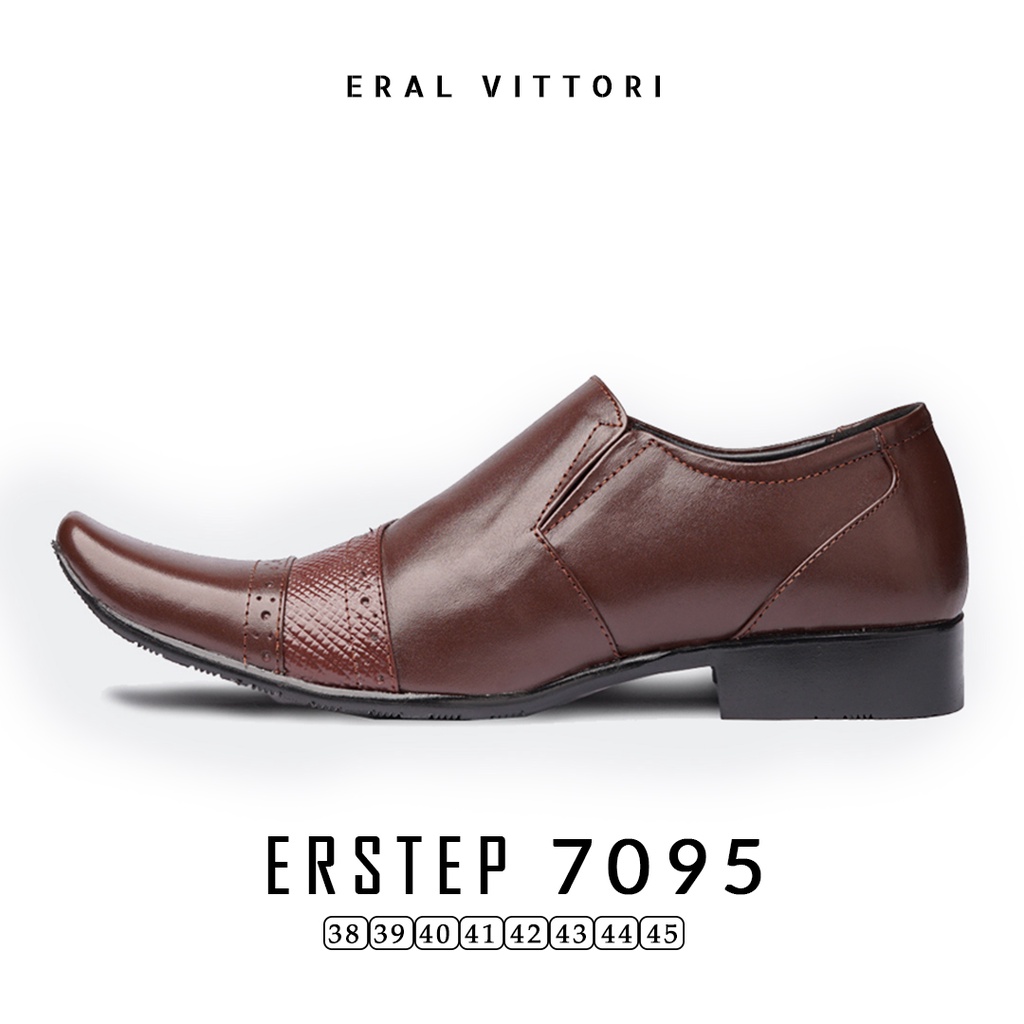 Eral Vittori - Erstep 7095 Sepatu Kantor Pria  Kulit Pantofel Formal Coklat