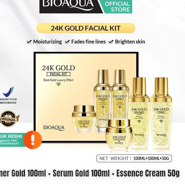 Promosi Menarik--BIOAQUA 24K Gold Facial Kit paket skincare (Gold Toner 100ml+Gold Serum 100ml+Essen