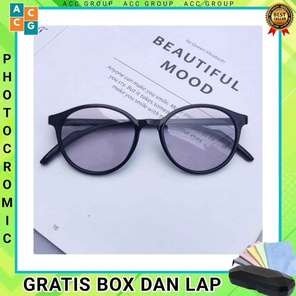 FREE BOX DAN LAP PHOTOCROMIC KACAMATA BERUBAH WARNA FASHION WANITA PRIA VINTAGE FRAME OPTIK