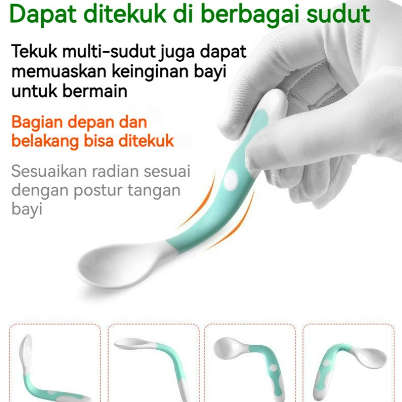 【Debora Mall】Alat Makan Bayi Sendok Bisa Ditekuk Set Sendok Garpu Bengkok Bahan Silikon Safety Spoon Baby Set Sendok Garpu BPA FREE