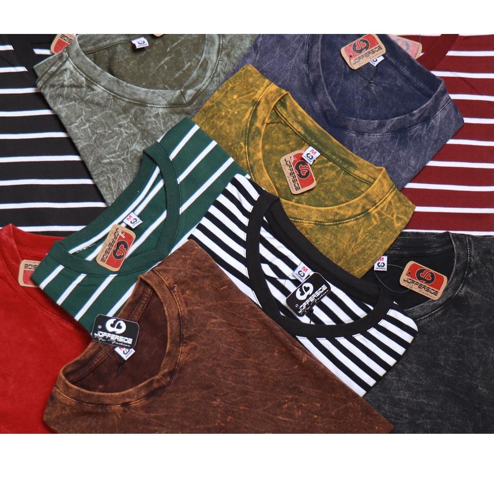 Jual Produk Ori Jopperside kaos salur stripe sandwash oblong polos V neck pria wanita kualitas origi