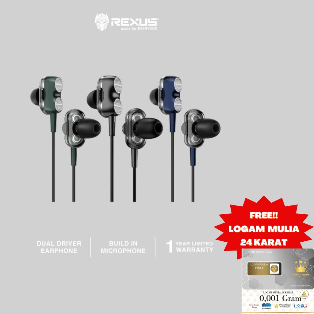 Earphone Gaming Rexus EP4 Dual Driver With Mic / EP-4 Gaming Earphone