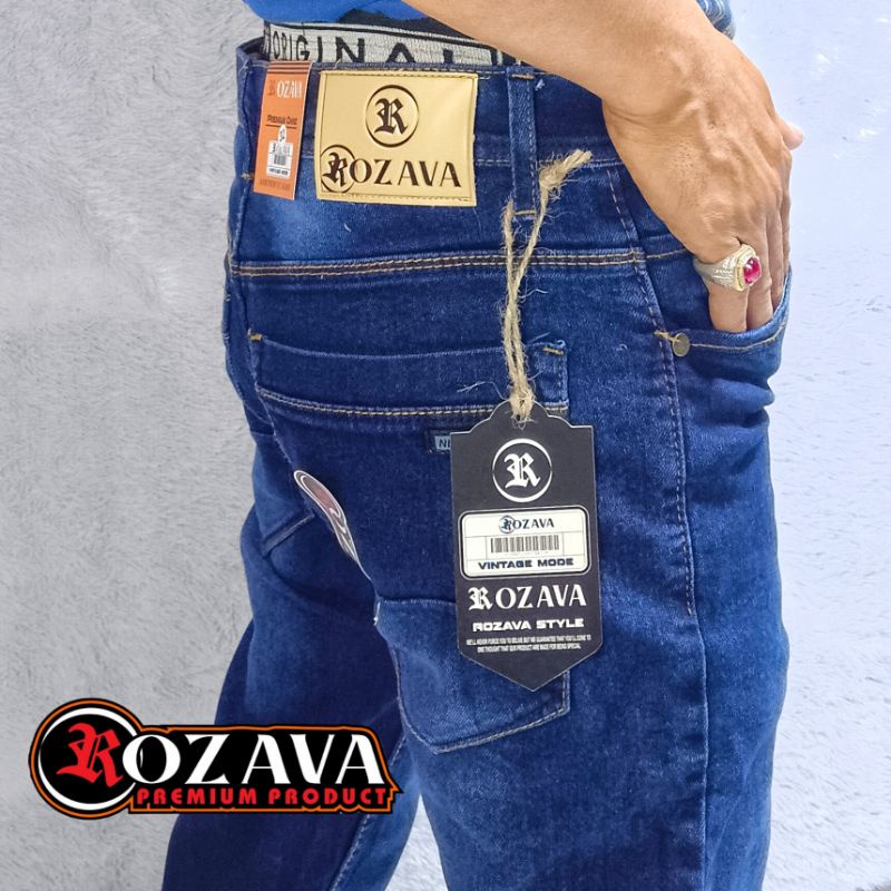 ROZAVA Celana jeans panjang pria jins pensil melar slim fit premium kerja jens (bahan full melar)