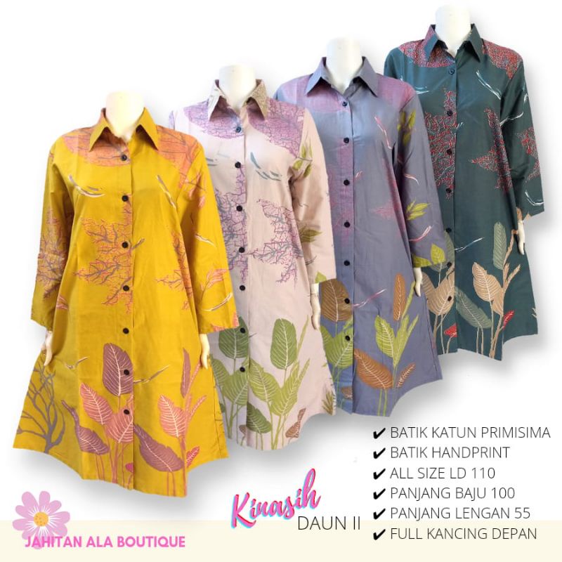 Tunik Batik Wanita Modern Batik Kerja Premium Asli Solo Motif Kinasih Daun
