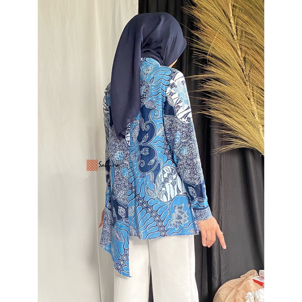 Blouse Batik Afreen Atasan Kemeja Batik Kerja Kantor Wanita Busui Rampel Ruffle Modis Modern Kekinian