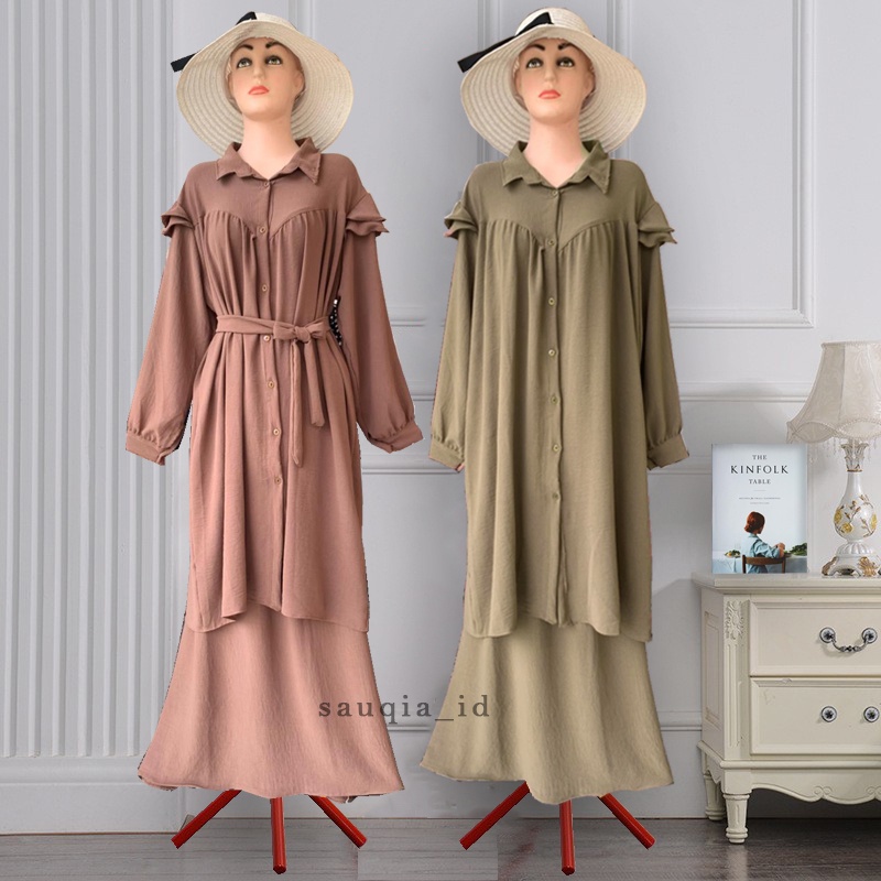 ADIBA SET CRINKLE OVERSIZE / SETELAN ROK LONG TUNIK KANCING TALI