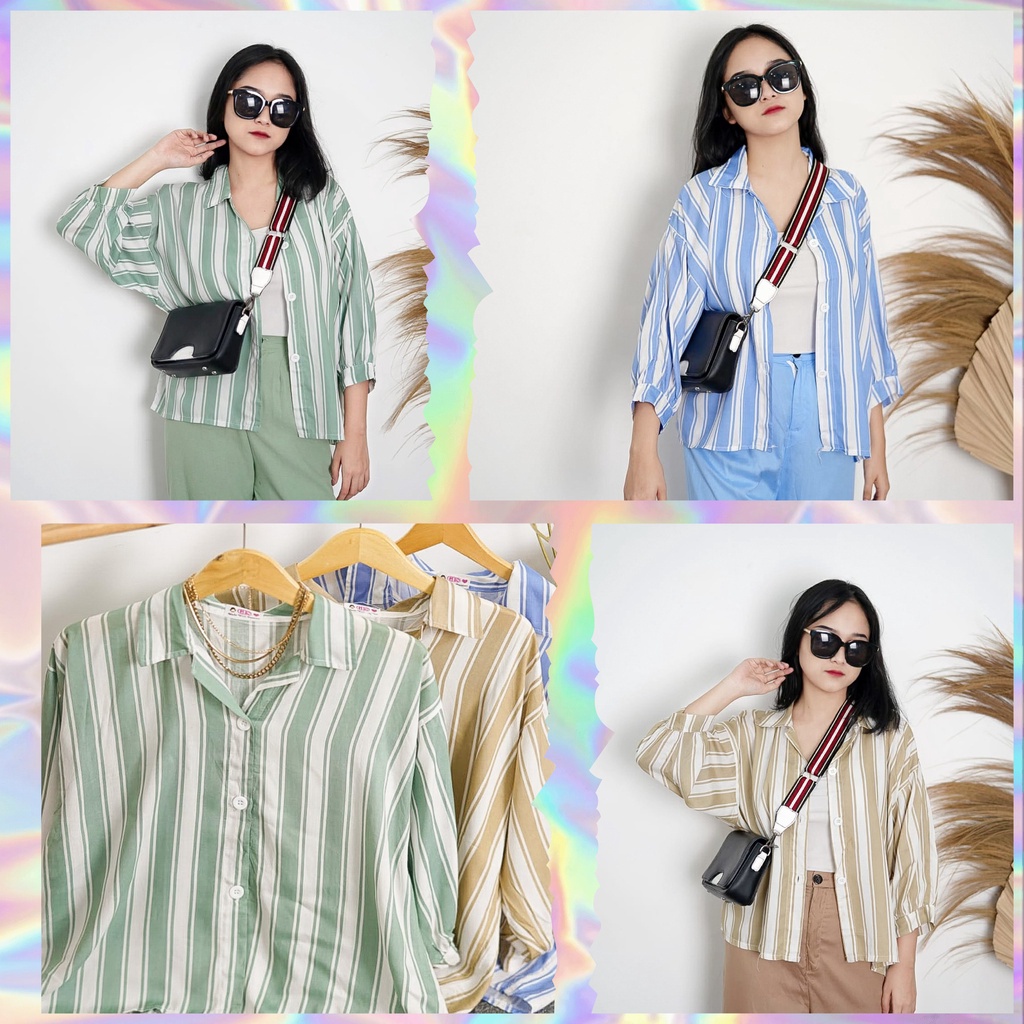 BEFAST - ZFS OOTD Kemeja LINDIAN / LOLLY RAYON DIAMOND OVERSIZE JUMBO SHIRT / Hem Stripe Wanita Terbaru / Pakaian Kerja Wanita / Kemeja lengan Panjang / Fashion Casual remaja ABG / Hem Motif Garis-Garis Kekinian Wanita / Kem Bisa Di Jadikan Outer / Trendy