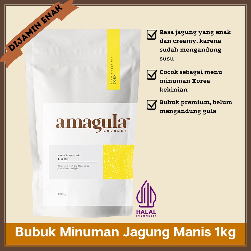 

BUBUK MINUMAN PREMIUM RASA JAGUNG KOREA 1000g - AMAGULA – CORN FRAPPE POWDER DRINK MIX/ PREMIX UNTUK CAFÉ DAN RESTORAN
