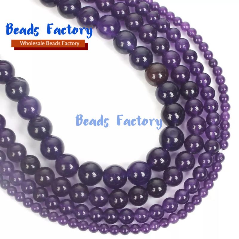 Manik-Manik Batu Agate Kecubung Ungu Like Amethyst Kuarsa Umgu Bulat Alami 4mm 6mm 8mm 10mm
