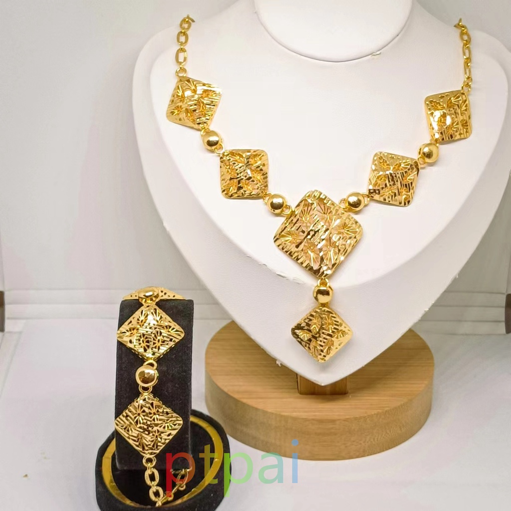 Set Gelang Tangan+Kalung Free Anting Fashion Dubai Terbaru Perhiasan Lapis Emas 24k Gold Polos