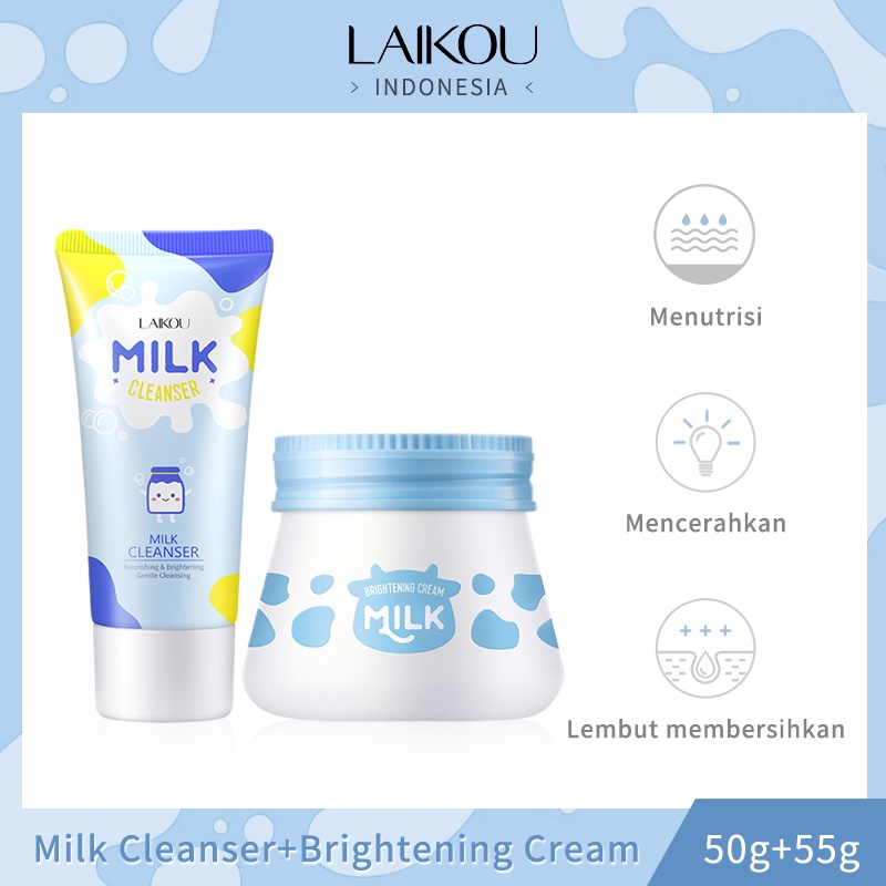 LAIKOU Milk Cream Mencerahkan Meningkatkan Kelembaban Busa Pembersih Menutrisi 2pak