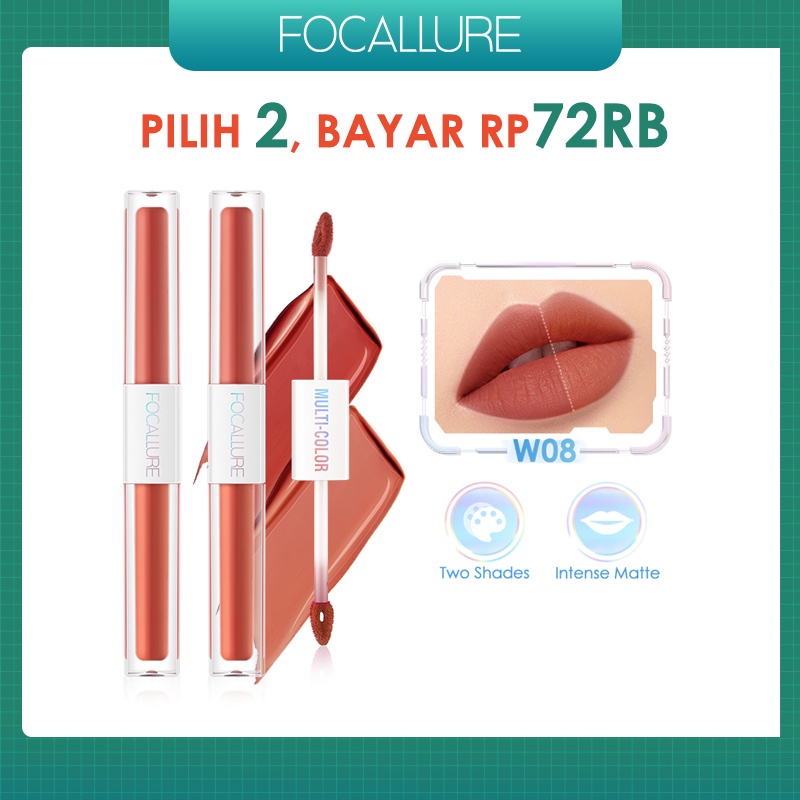 FOCALLURE Waterproof 2 In 1 Liquid Lipstick Matte Dual Stick Tahan Lama Hingga 16 Jam fa327-w Matte Lip Gloss