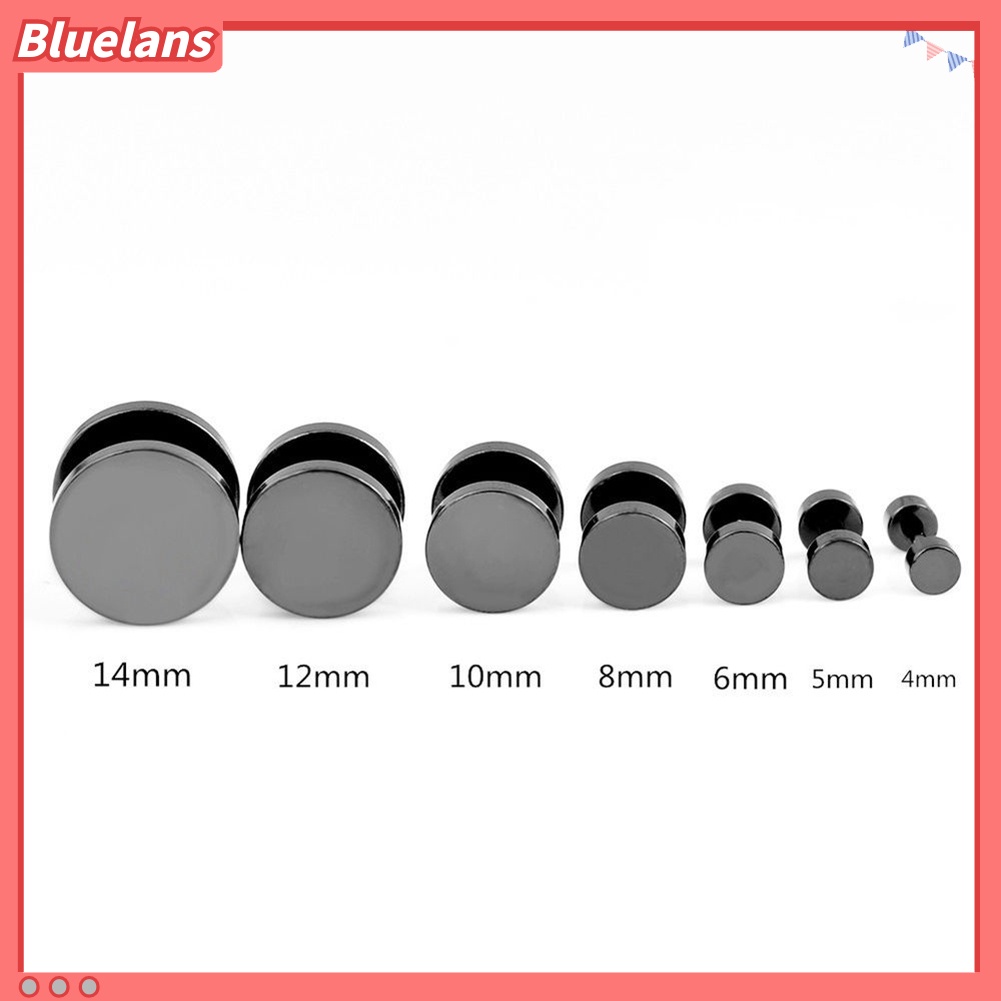 Bluelans Anting Stud Piercing Bentuk Bulat Bahan Stainless Steel Warna Hitam Ukuran 3mm - 14mm Gaya Punk Untuk Pria